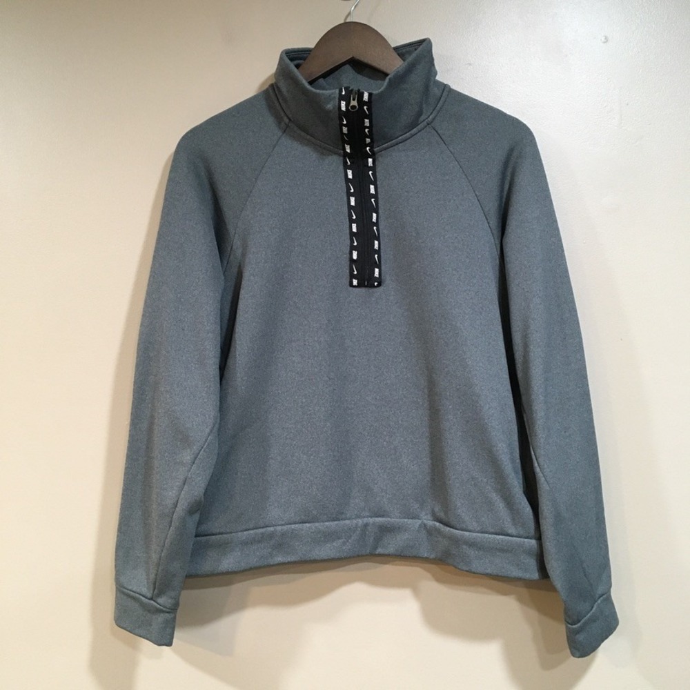 Nike Women Quarter Zip Pullover Cropped Sweatshirt Sz M Gray Run Streetwear Logo